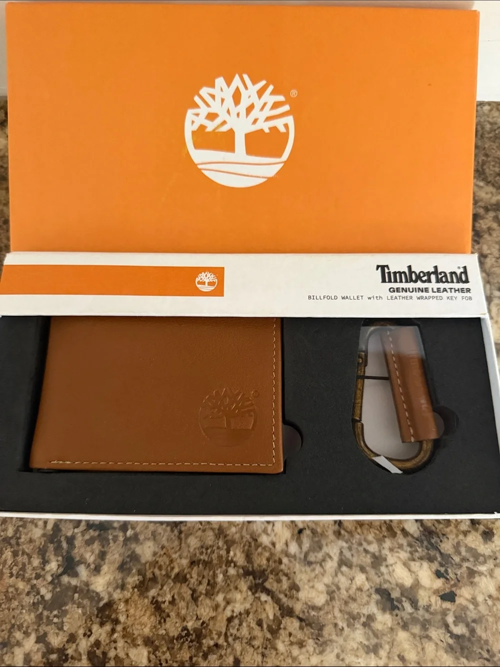 Timberland Tan Leather Billfold Wallet with Matching Key Fob